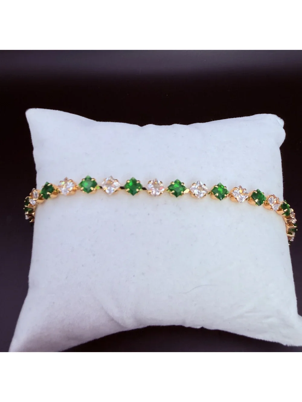candy+clover green and clear crystal gold tone tennis bracelet